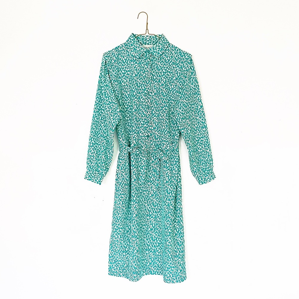 80s turquoise green white vtg house dress - retro petite christmas